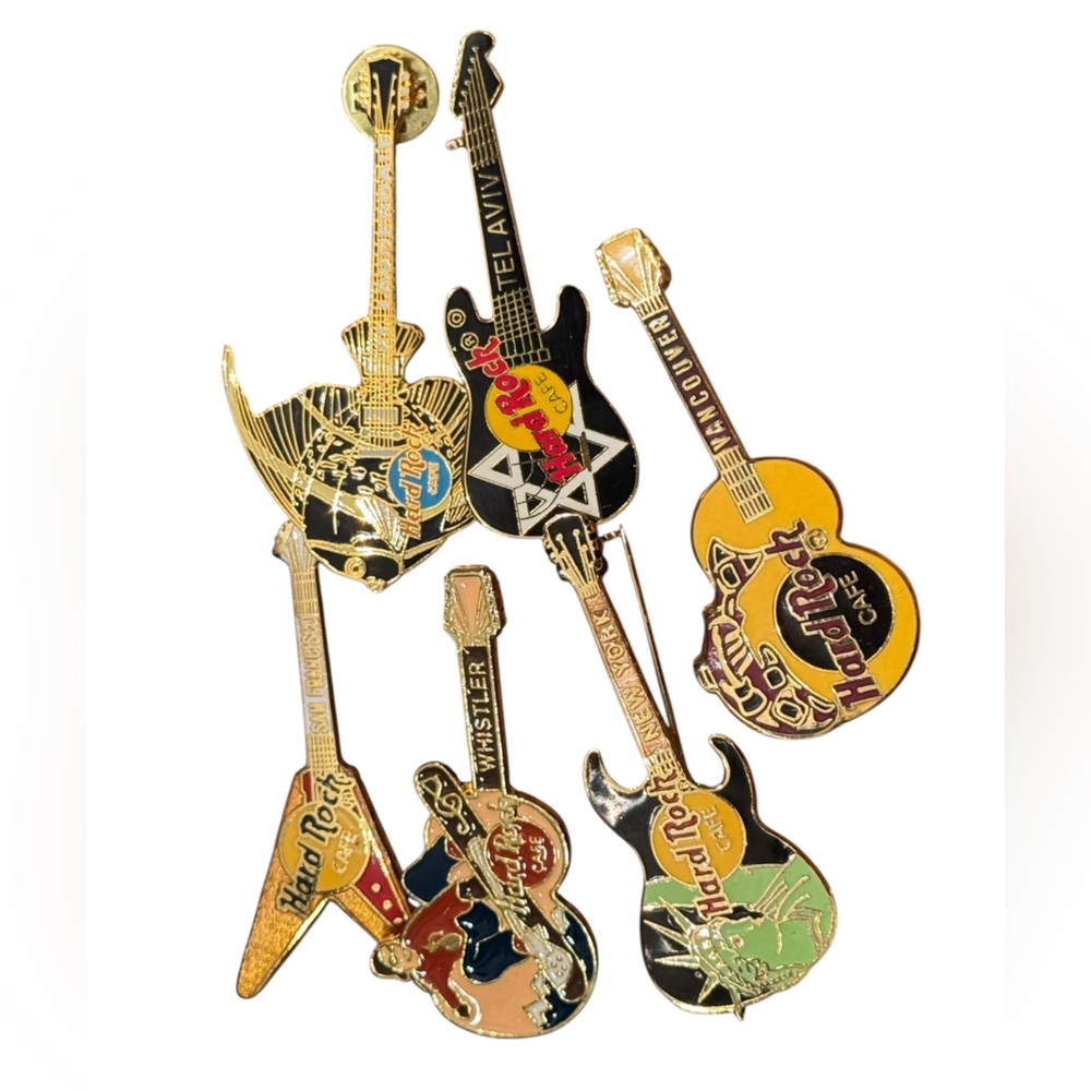 Hard Rock Cafe Colorful Guitar Pin Set LOT 6 pcs